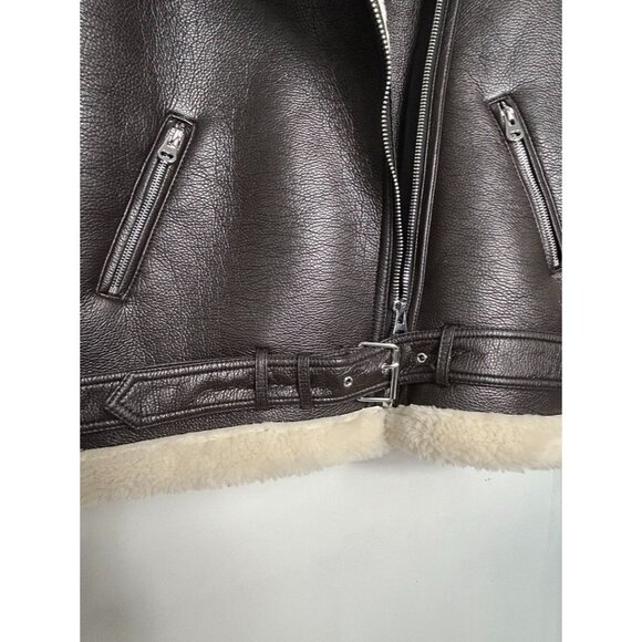WITHBLACK Women's Faux Leather Shearling Aviator Jacket in Black - Sz M - NWT - Picture 7 of 11